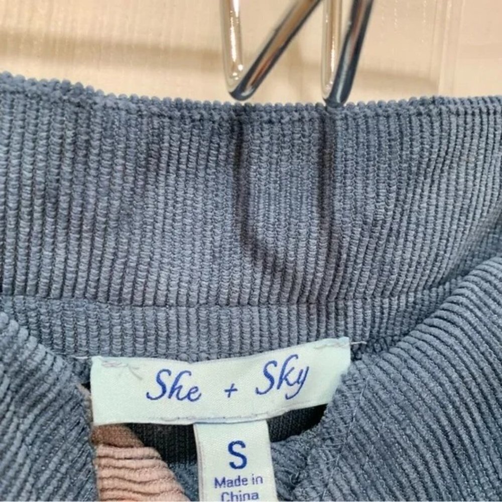 Blue Colorblock Patchwork Button-Up Corduroy Mini… - image 5